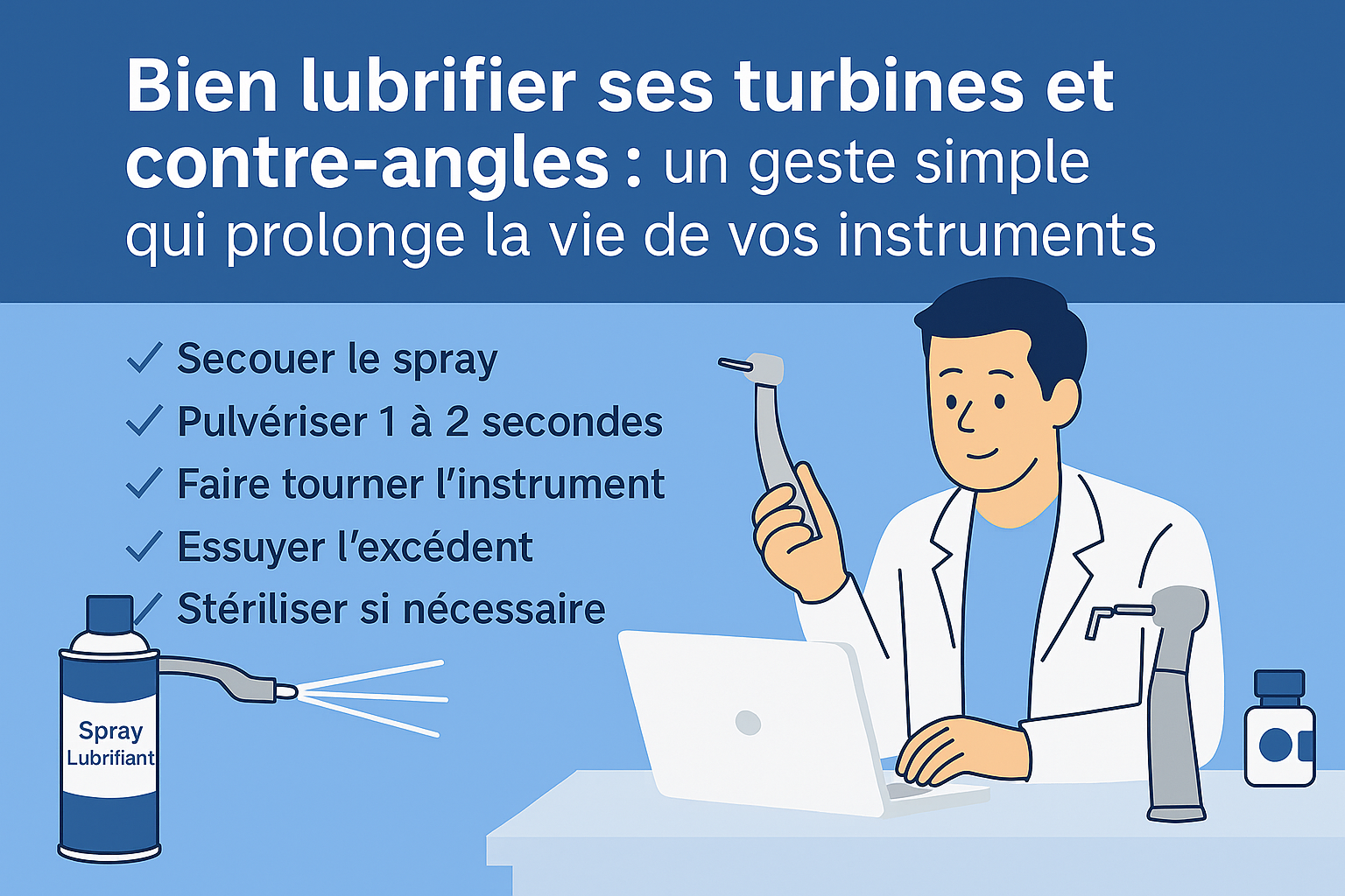 🛠️ Bien lubrifier ses turbines et contre-angles : un geste simple qui prolonge la vie de vos instruments
